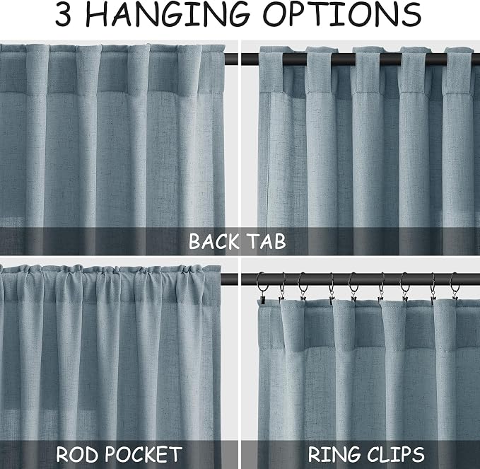 Light Blue Linen Curtains 80 Inches Long 2 Panels Set - Image 2