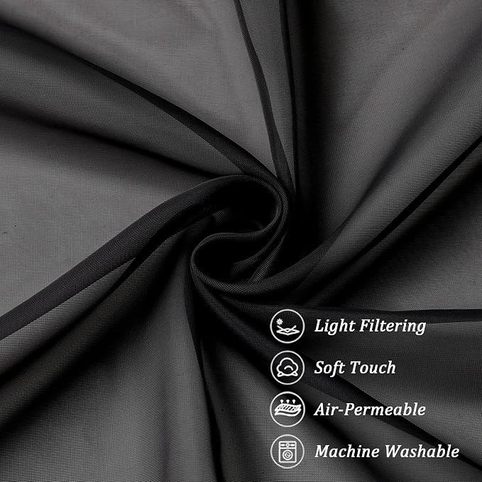 Chyhomenyc Black Sheer Valance for Windows, 2 Pack | Light Filtering Voile Soft - Image 5