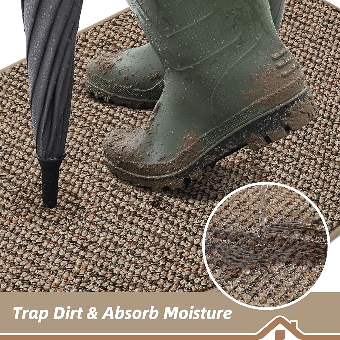 BEQHAUSE Dirt Trapper Door Mat 36" x 60" Half Circle Non Slip Rugs, Taupe | - Image 4