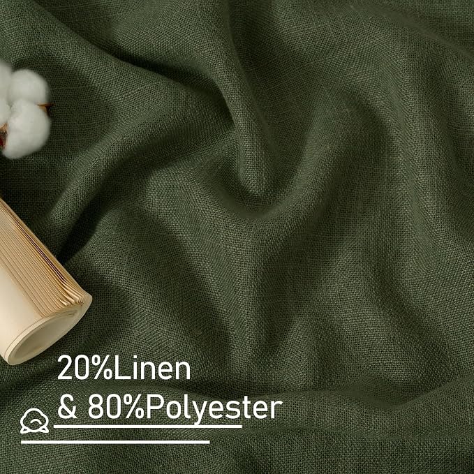 Extra Wide Linen Curtains for Bedroom Living Room 60 x 84 Inch | Olive Green - Image 3