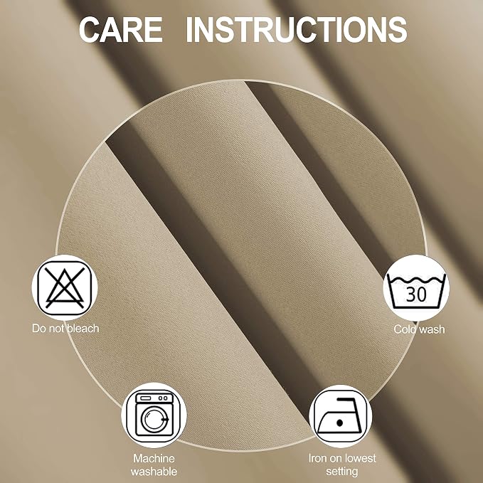 Beige Thermal Blackout Curtains/52 x 54 Inch/Set of 2 Panels Room Darkening - Image 4
