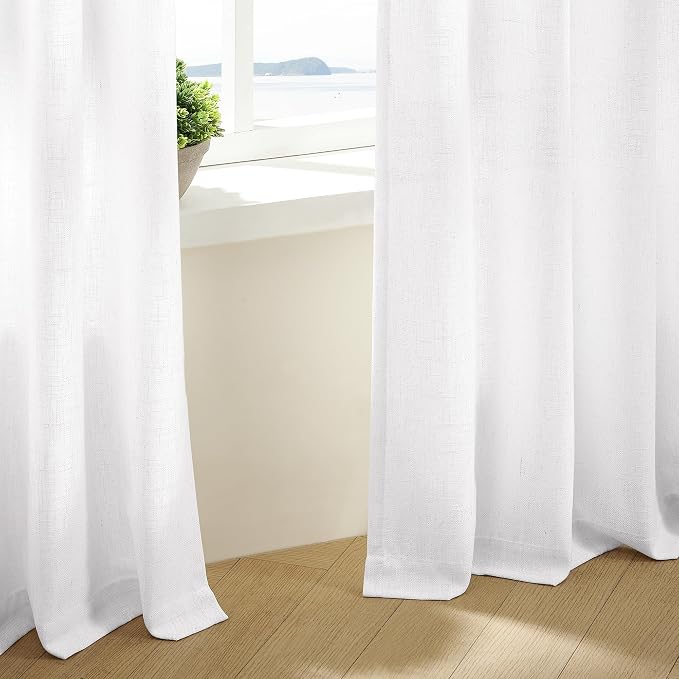Snow White Linen Pinch Pleated Curtains 86 Inches Long 2 Panels | Textured Linen - Image 7