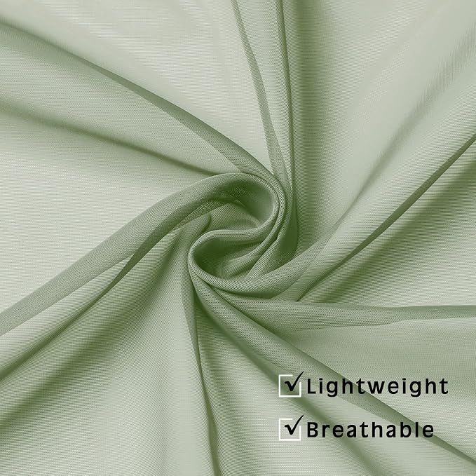 Light Green Sheer Curtains 63 inch Length 2 Panels Set - Image 4