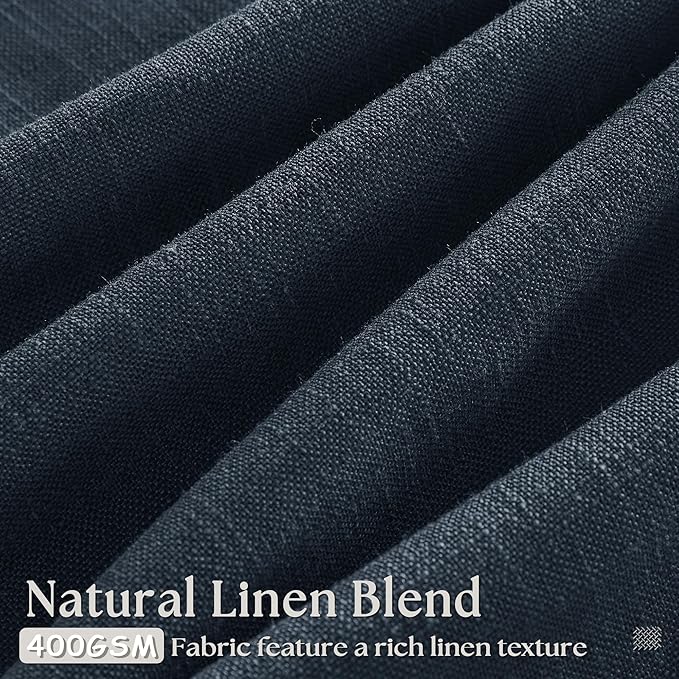 Navy 90 Inch Linen Semi Sheer Curtains Pinch Pleated 2 Panels | Light Filtering - Image 3