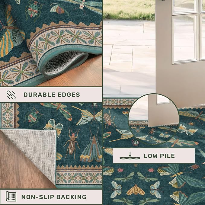 Washable Runner Rug for Hallway 2'6"x12', Foldable Insect Print Décor - Image 4