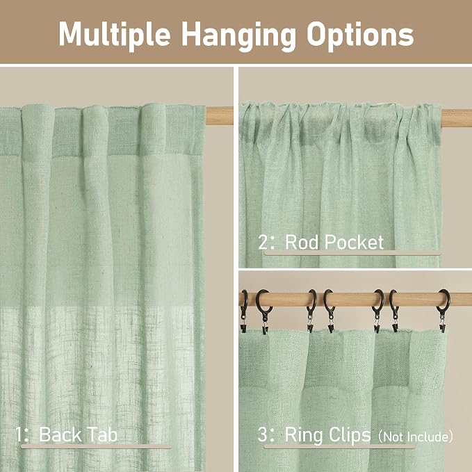 Semi Sheer Window Linen Curtains 63 Inch Length - Image 3