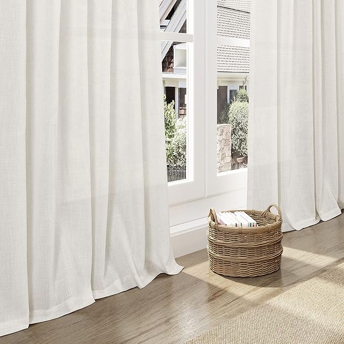 Cream Linen Back Tab Rod Pocket Curtains 50 Inch Length - Image 6