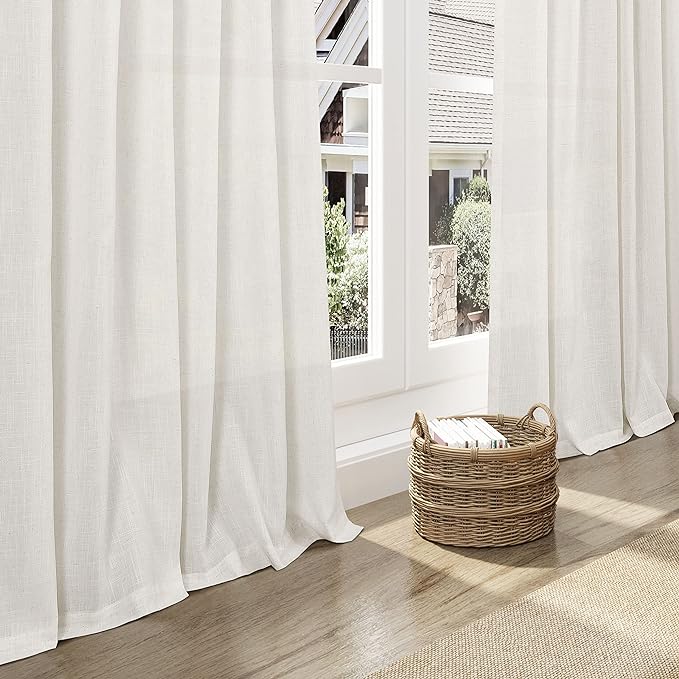 Cream White Linen Curtains 70 Inch Length 2 Panels Set - Image 6
