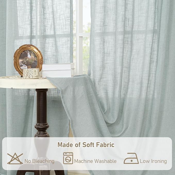 Greyish Blue Short Linen Curtains 40 Inches Long - Image 7