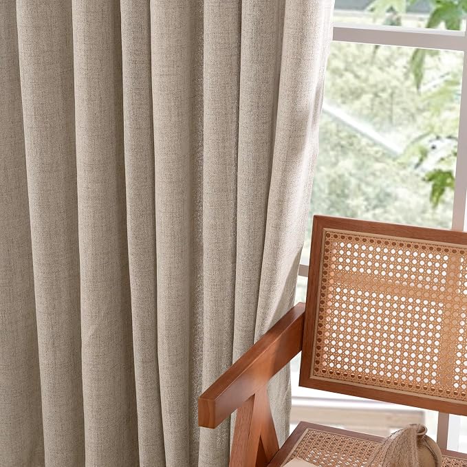 YoungsTex Oatmeal Linen Kitchen Curtains 36 Inches Long 2 Panels Set | Small - Image 7