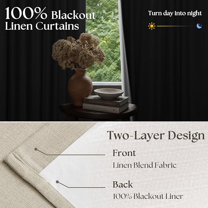 94 Inch Long Blackout Curtains Thick Linen Pinch Pleated Curtains 2 Panels | - Image 3
