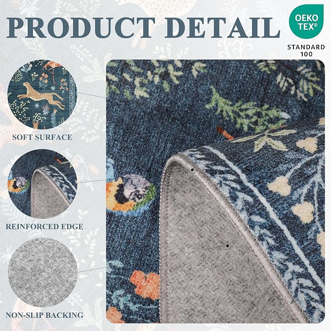 DUKINO 2x8 Washable Runner Rug, Non Slip Animal Kitchen Runner Rug, Low Pile - Image 4