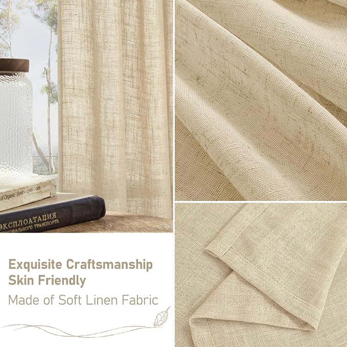 Semi Sheer Linen Curtains 60 Inch Length, Light Filtering Panels | Window - Image 6
