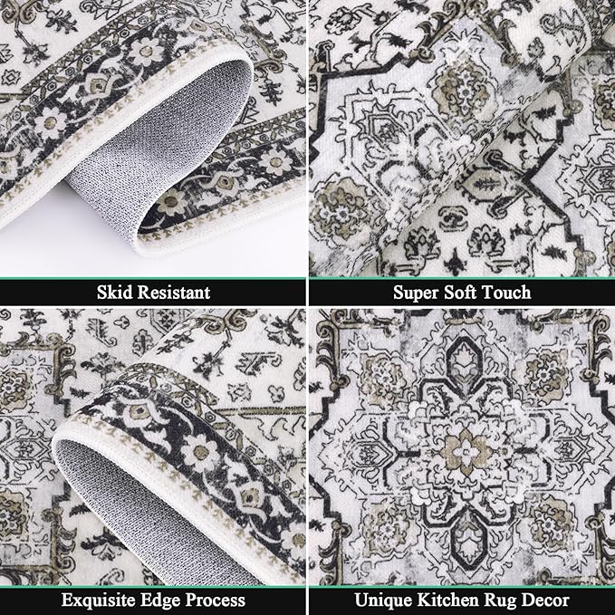 HEBE Boho Kitchen Rugs Set of 3, Non Slip Washable Kitchen Mats - Image 4
