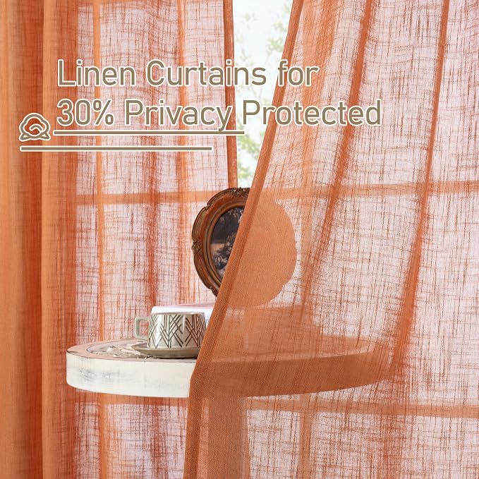 Burnt Orange Semi Sheer Linen Curtains 90 Inch - Image 5