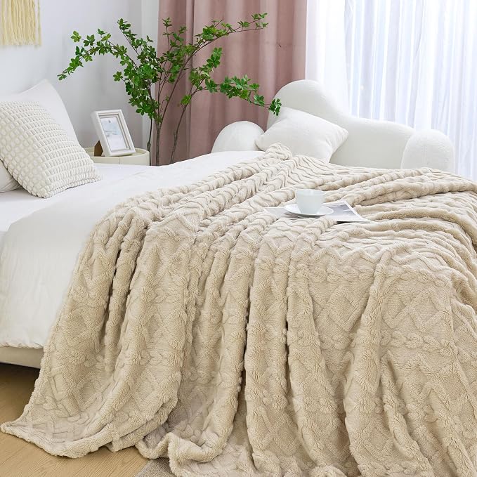 Aganear Fleece Throw Blanket for Bed Couch 90"x90" Khaki | Lightweight Fuzzy by Aganear