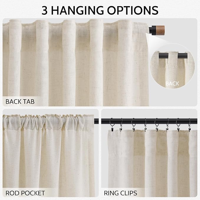Extra Long 120 Inch Curtains for Living Room Birch Beige Linen Light Filtering - Image 2