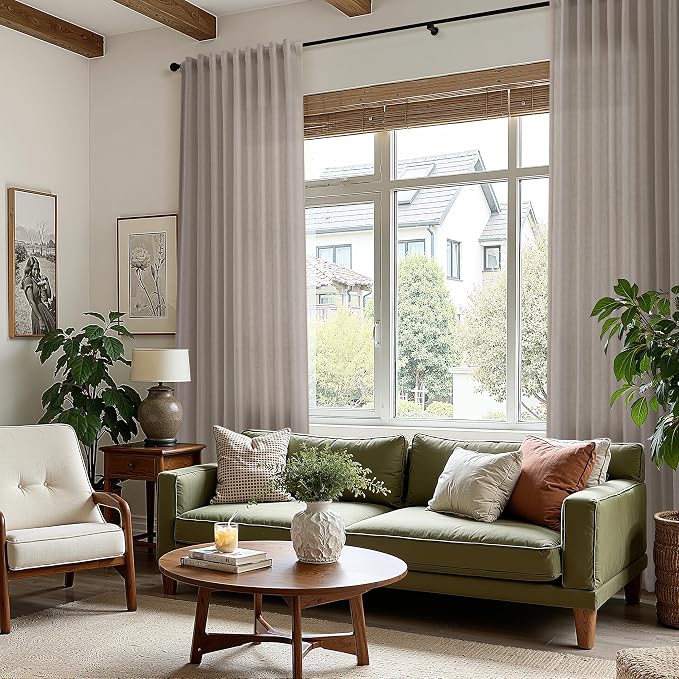 Ecru Linen Curtains for Living Room 126 Inches Long Light Filtering Semi Sheer - Image 6