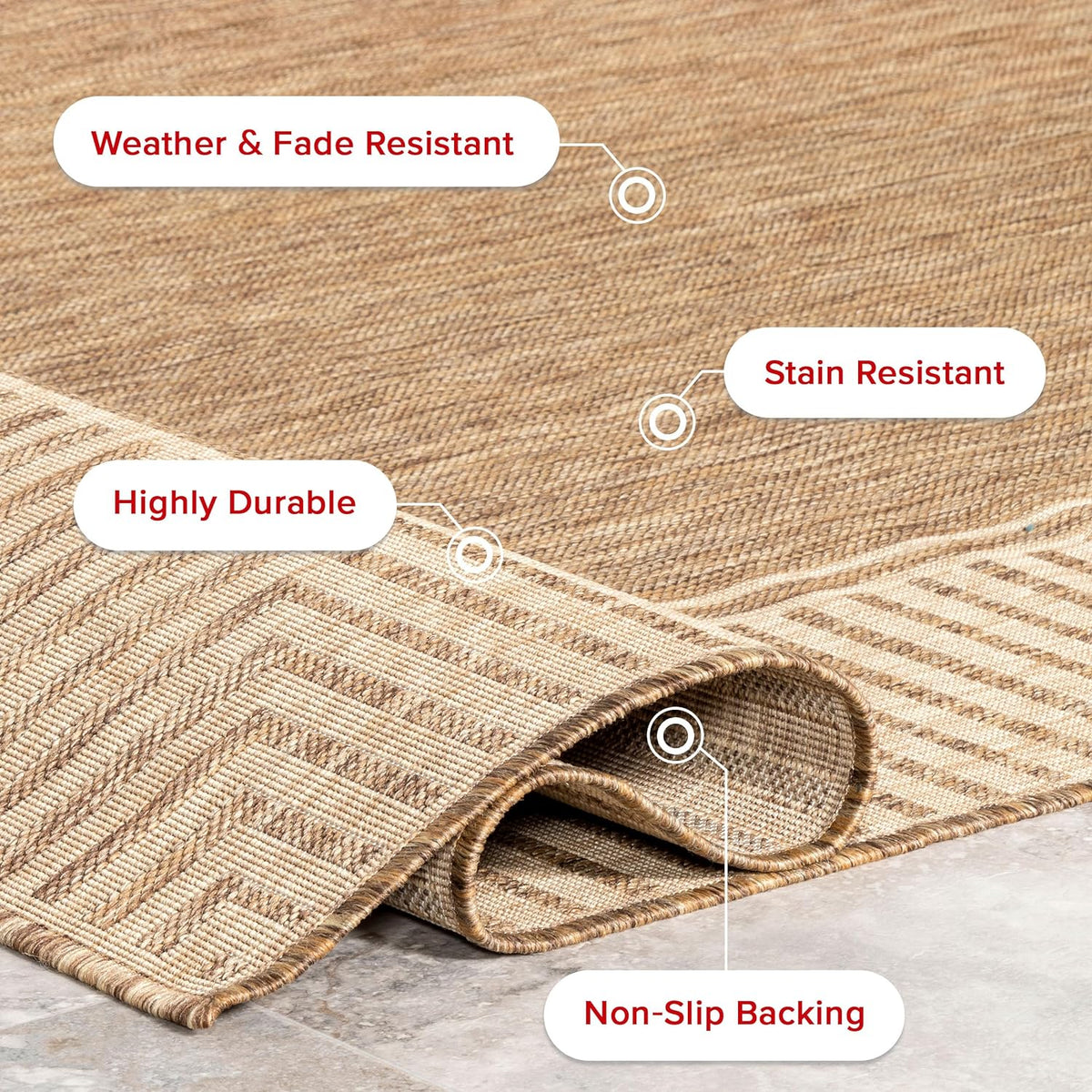 nuLOOM 2x8 Outdoor/Indoor Asha Area Rug, Light Brown, Casual Design With Striped Border, Stain Resistant, Highly Durable, For Patio, Balcony, Bedroom, Living Room, Dining Room, Bathroom