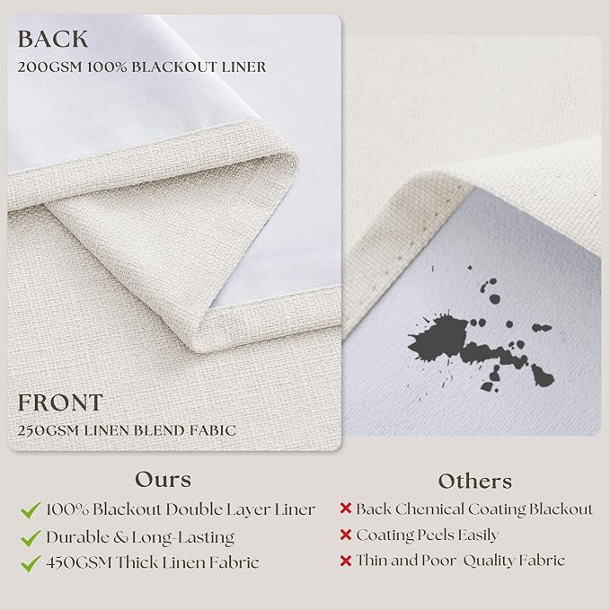 105 Inch Pinch Pleated Blackout Linen Curtains - Image 5