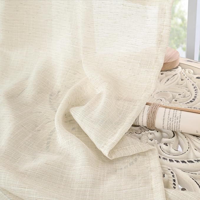 BGment Beige Semi Sheer Linen Curtains 45 Inch Length - Image 8