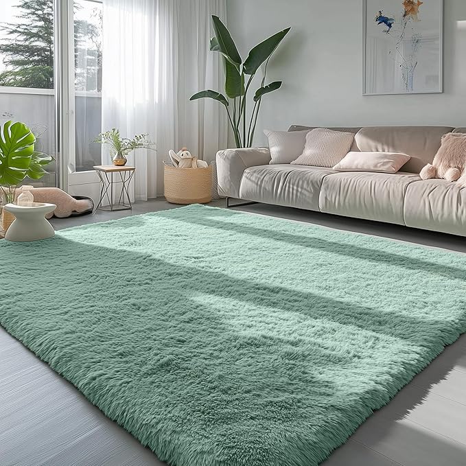 Sage Green Rugs for Bedroom 4x6 Ft, Fluffy Plush Fuzzy Carpet for Kids Room | - Image 4