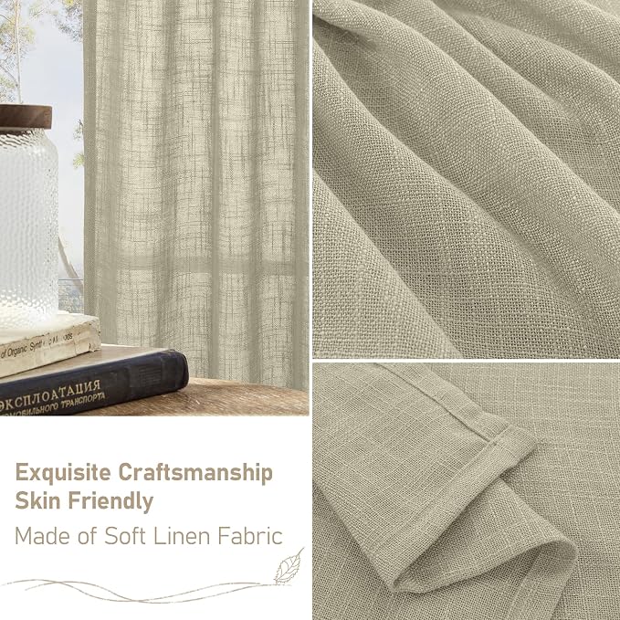 102 Inches Long Linen Curtains for Living Room Bedroom 2 Panels | Semi Sheer - Image 6