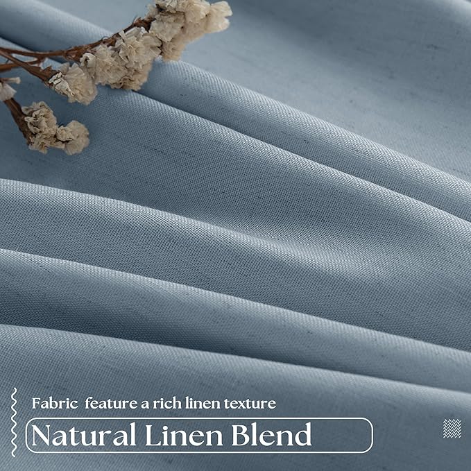 Light Blue Pleated Linen Blackout Curtains 90 Inches Long 2 Panels W40xL90 | - Image 3