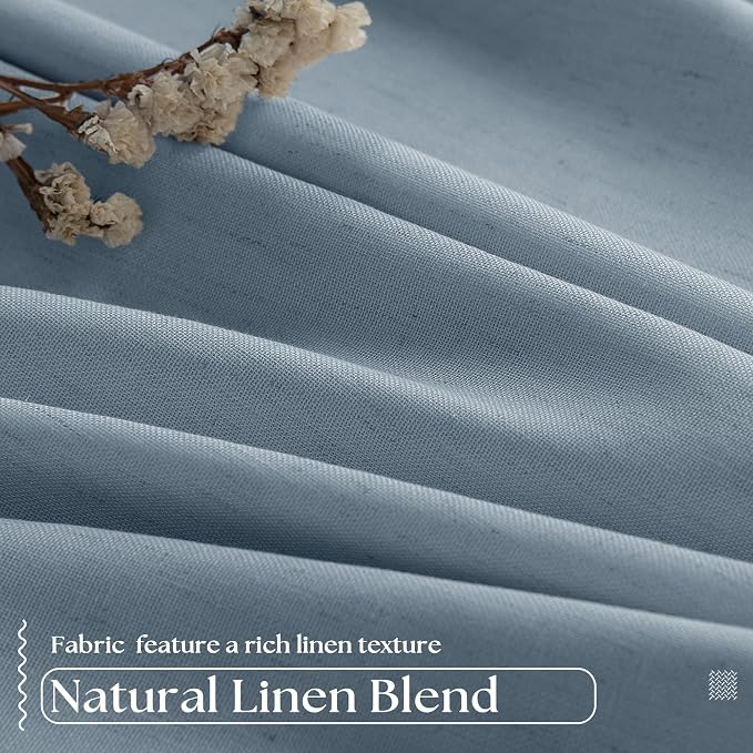 Dusty Blue Pinch Pleated 100% Blackout Linen Curtains 84 Inch Long 2 Panels | - Image 3