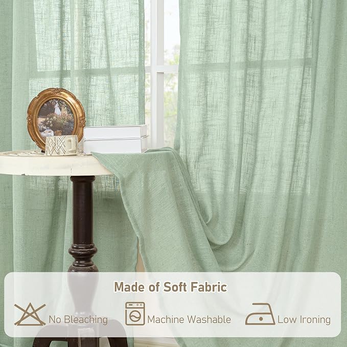 Fresh Green Linen Curtains 54 Inch Length - Image 8