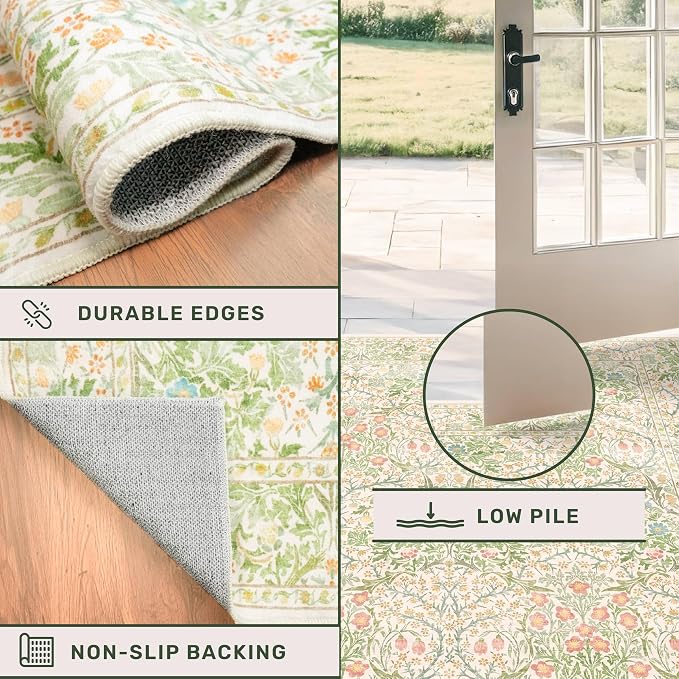Vintage Beige Green 2'6" x 8' Runner Rug - Image 6