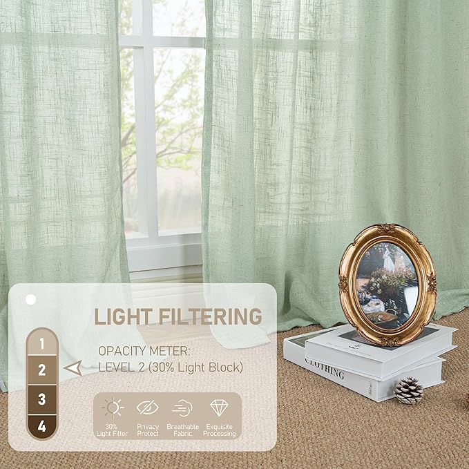 95 Inches Long Fresh Green Linen Curtains - Image 4