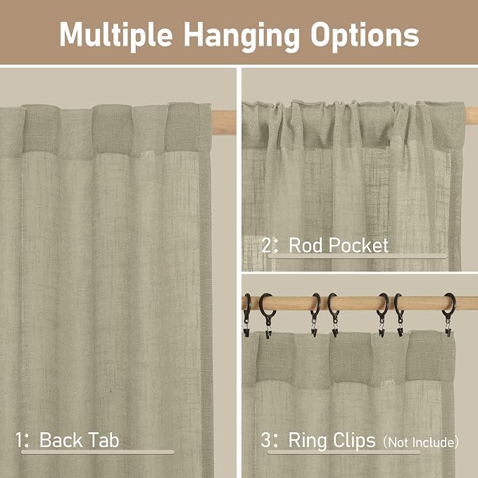 Linen Curtains for Living Room 84 inch Length 2 Panels, 52 x 84 Inch | Light - Image 3