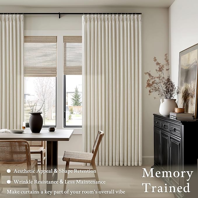Linen Pleated Light Filtering Curtains Beige Tan 100 Inches Long | Light Tan - Image 2