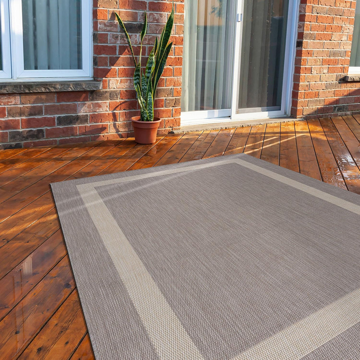 CAMILSON Outdoor Rug 6x9,Modern Outside Rugs for Patios Porches Waterproof Durable Washable Non-Shedding, Easy-to-Clean Indoor Outdoor Area Carpet (6 x 9, Bordered - Gray/White)