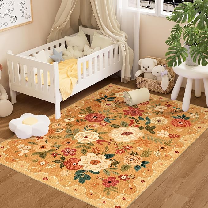 DUKINO 3x5 Area Rug, Floral Washable Rug by DUKINO