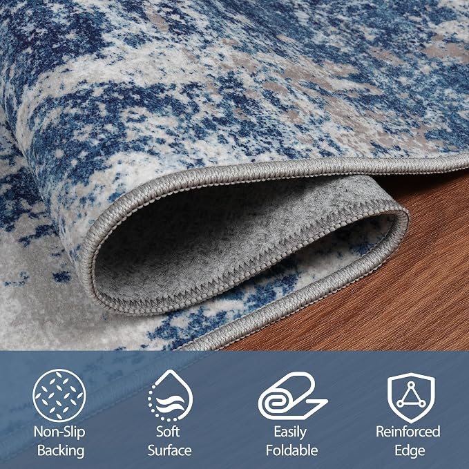 5x8 Area Rugs for Living Room Washable Bedroom Dining Room Blue Grey White | - Image 4
