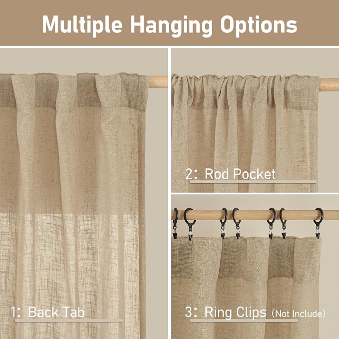 Semi Sheer Linen Curtains 54 Inch Length 2 Panels, 52 x 54 Inch | Brown - Image 3