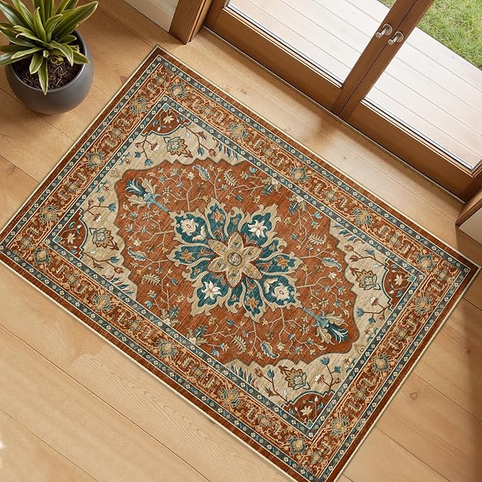 RELEANY Washable Area Rug, Small 2'x4', Water Repellent, Pet Friendly, Vintage by RELEANY