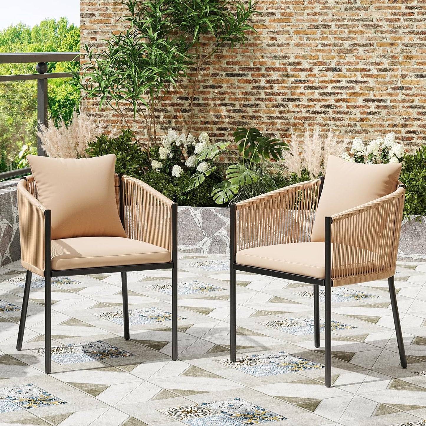 Soohow Outdoor Furniture Set for 2, Outdoor Dining Set Patio Chairs 2 Piece, Rattan Wicker Patio Furniture Chairs with Cushions for Garden, Deck, Backyard, Poolside