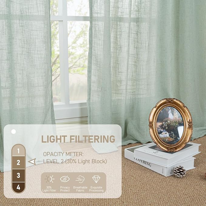 Semi Sheer Linen Curtains 54 Inch Length 2 Panels, 52 x 54 Inch | Light Sage - Image 4