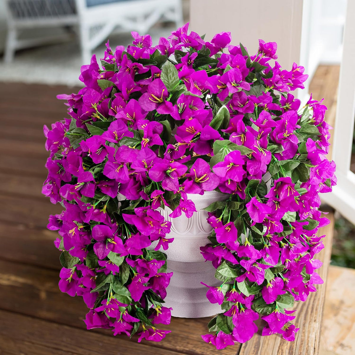 Faux Bougainvillea Artificial Flowers Plants for Outdoors Outside Decoration, 2 pcs Purple Fake Flowers UV Resistant Look Real Silk Long Trailing Vines for Front Door Porch Planter Urn Patio Garden