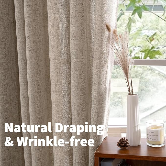 YoungsTex Dark Oatmeal Linen Semi Sheer Curtains 72 Inch Length - Image 4