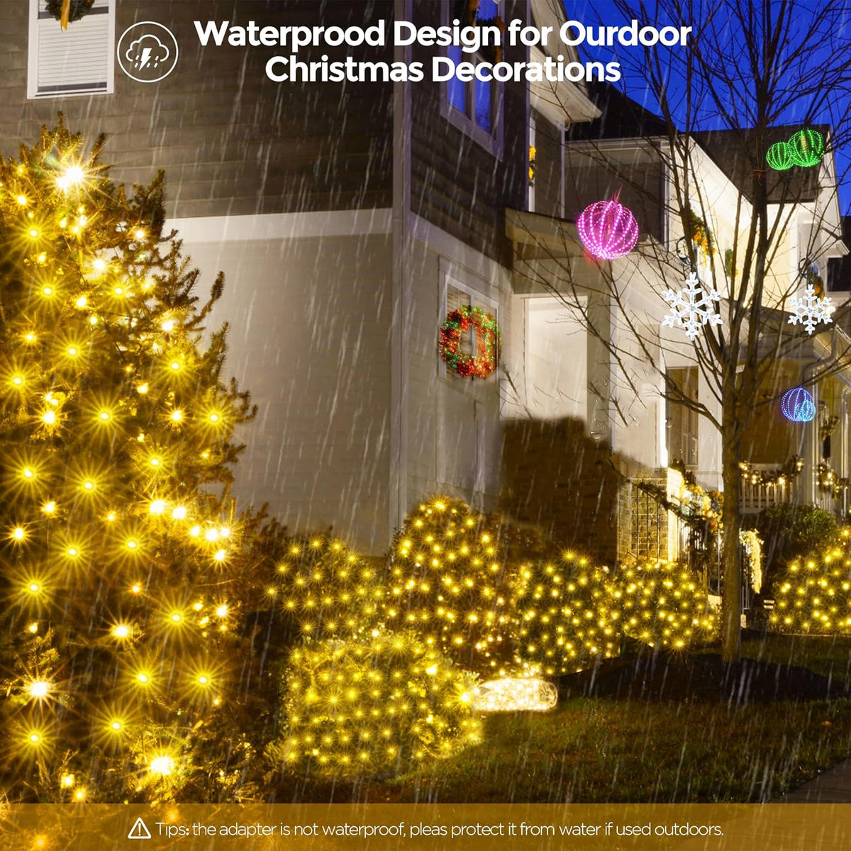 WBao Christmas Lights Outdoor, 200LED 8.4ft x 5.2ft Christmas Net Lights with 8 Modes, Timer, End to End Connectable, Waterproof LED Net Lights for Lawn, Bushes, Trees Xmas Decorations, Warm White