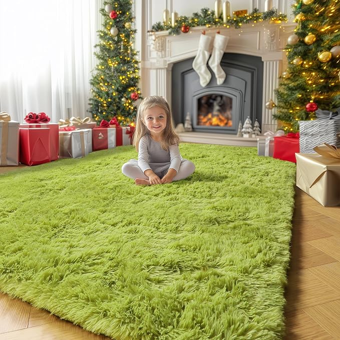 Amdrebio Grass Green Big Shaggy Kids Area Rug 6x9 - Image 4