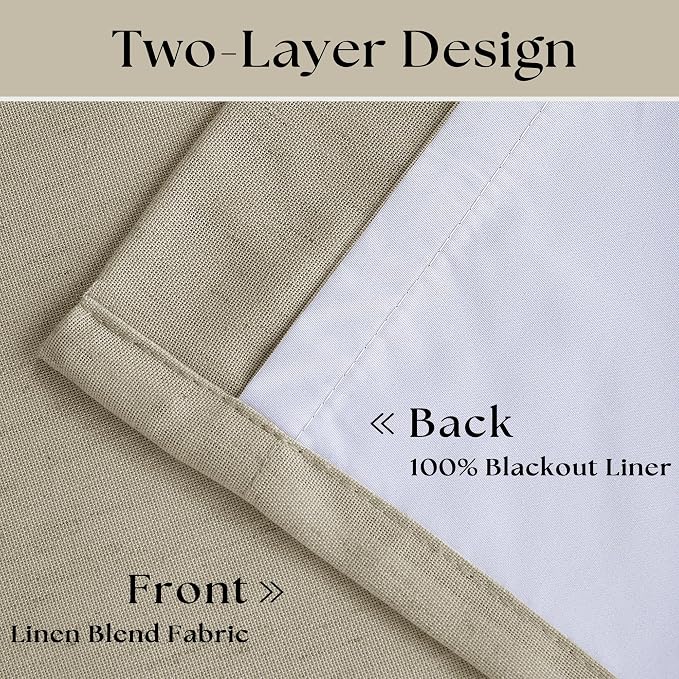 Burlywood Birch 100% Blackout Pinch Pleated Linen Curtains 95 Inches Long | - Image 5