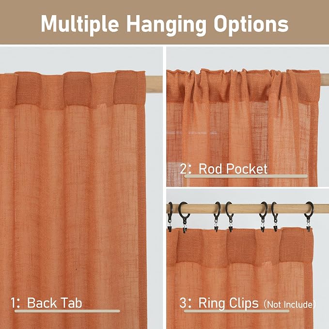 Burnt Orange 78 inch Sheer Linen Curtains - Image 3