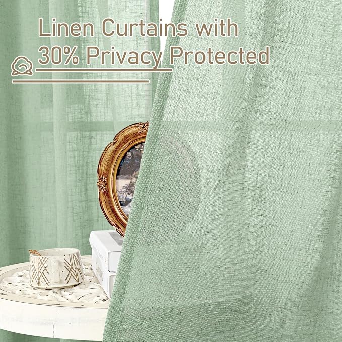 Semi Sheer Linen Curtains 45 Inches Long, Light Filtering Panels Bronze Grommet - Image 6