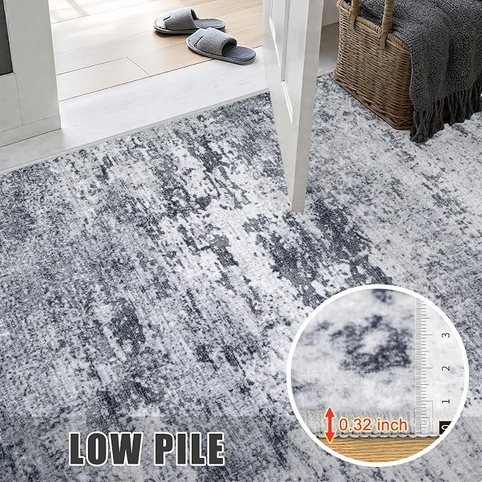 Round Area Rug Living Room: 6 ft Modern Washable Carpet Grey | - Image 7