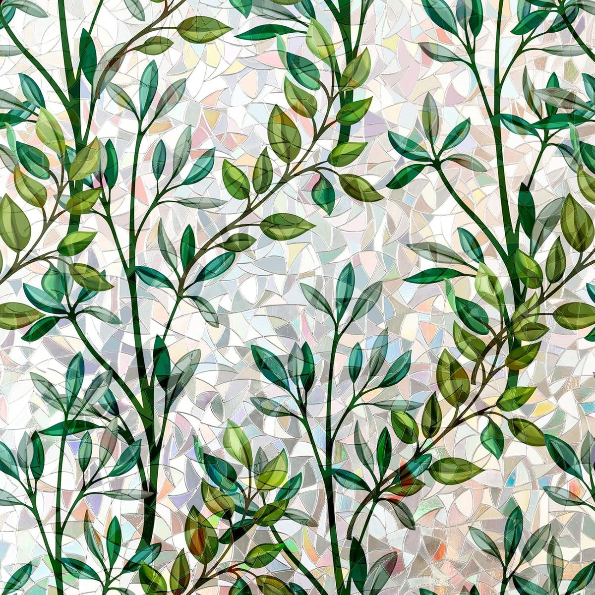 Rainbow Window Privacy Film 3D Leaf Decorative Stained Glass Window Film Anti UV Non-Adhesive Reusable 23.6" x 78.7" for Home Room Car Glass Cling